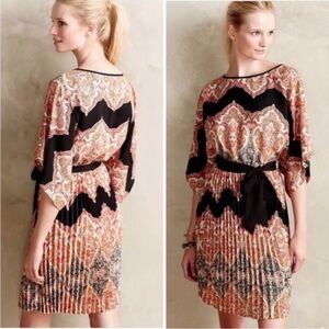 Anthropologie Fleur Wood Bera Asian Inspired Kimono Sleeve Pleated Dress Size 2